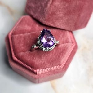 Pear shaped amethyst sterling silver ring